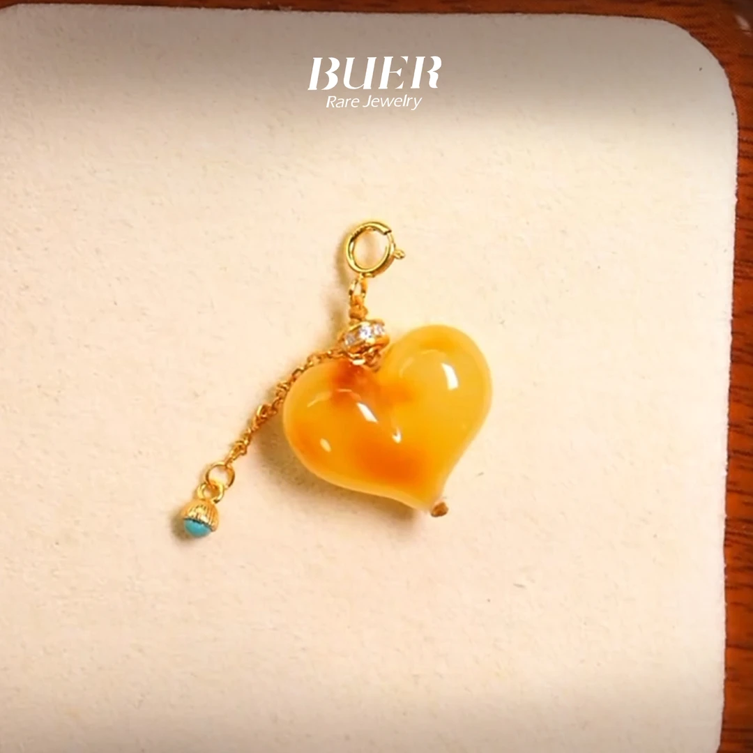 【不二】蜜蜡银镶DIY心形吊坠（不含链-多样性发其一）