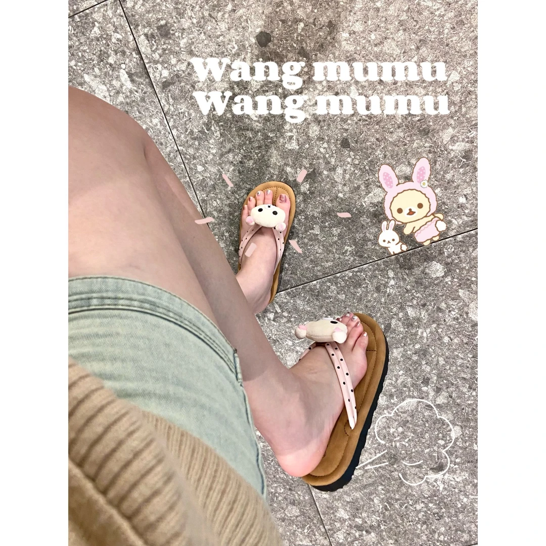 夏季波点轻松熊人字拖女可爱高颜值百搭平底防滑度假软底凉拖鞋
