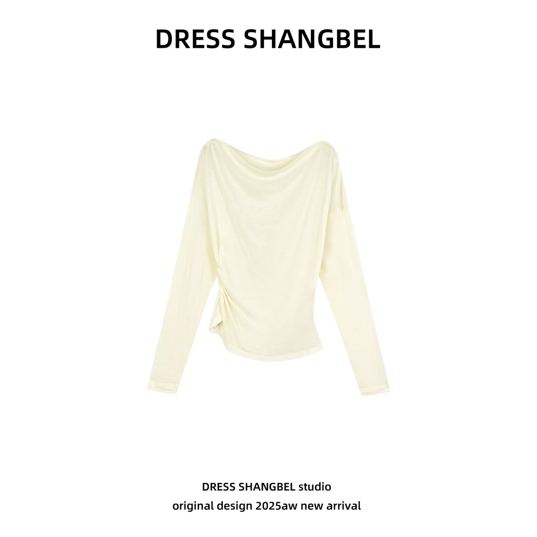 DRESS-新款C88气质一字肩百搭纯色弹力不对称针织衫5992H