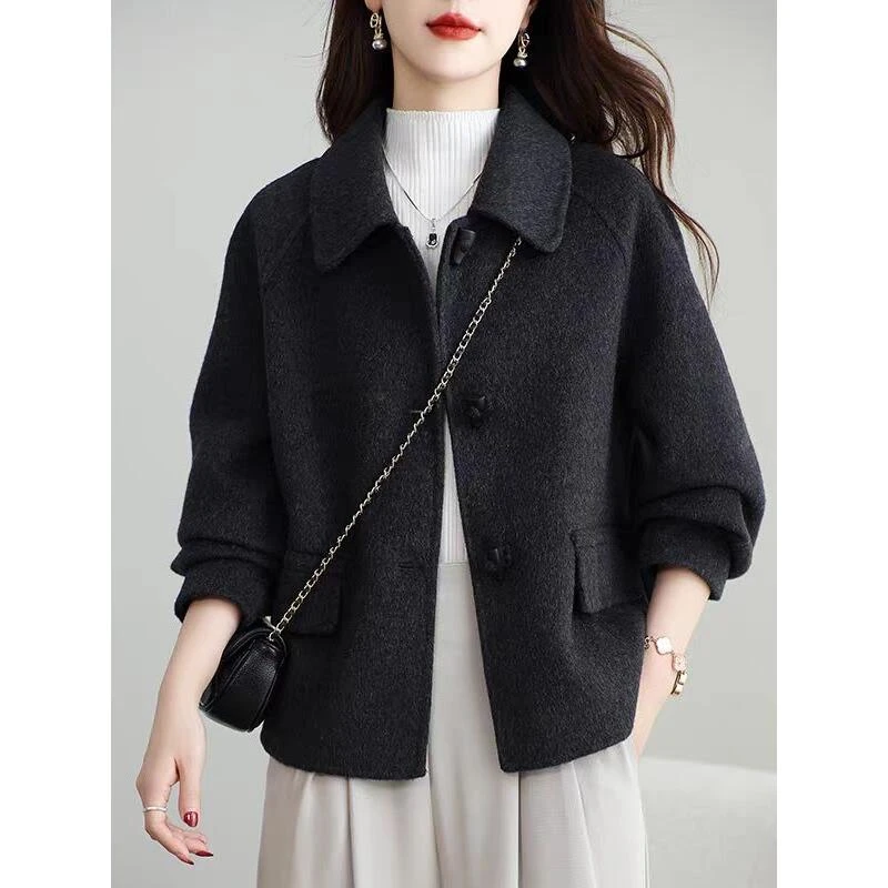 2025秋冬新款小个子双面大衣女短款韩版宽松羊毛呢子外套高端
