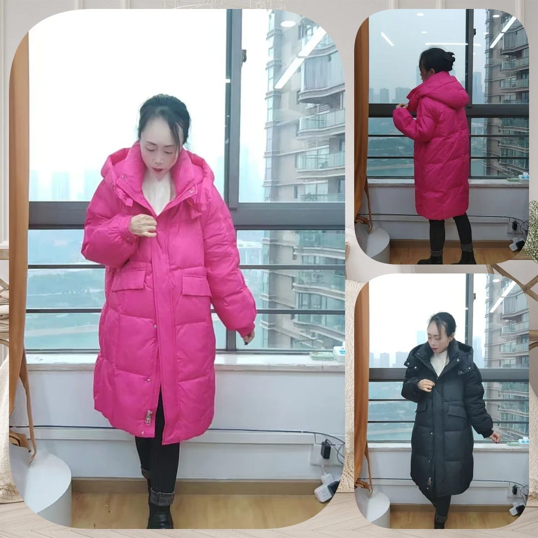 羽绒服-冬季时尚显瘦百搭宽松版连帽羽绒服-衣长92