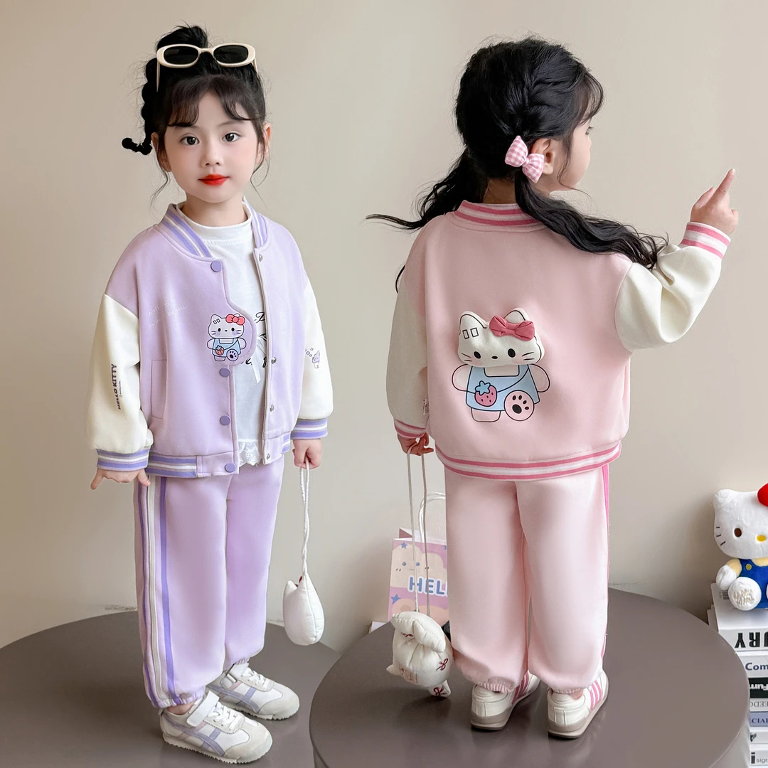 女童套装洋气卡通儿童休闲棒球服两件套小女孩宝宝春秋装2025新款