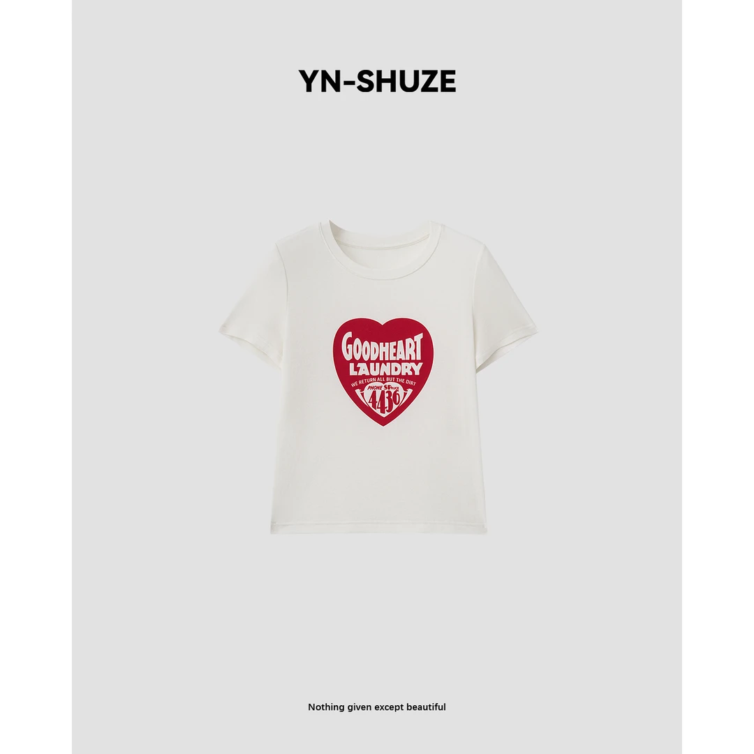 YN-SHUZE【心动信号】字母印花短款修身显瘦短袖T恤女SZ-YNB-TX0128