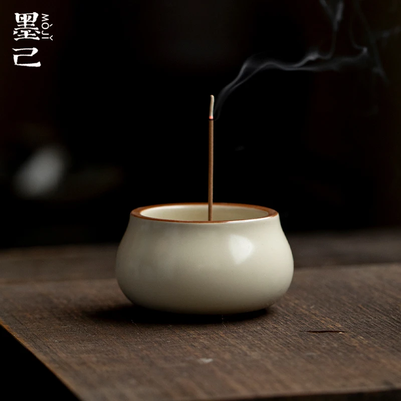 墨己晖黄凝脂陶瓷线香炉香道配件家用简约插线香小炉子仿古小摆件