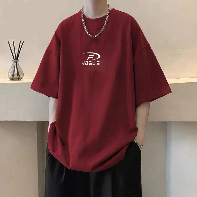 潮牌100%纯棉短袖男t恤宽松大码半袖男女同款美式休闲情侣上衣服