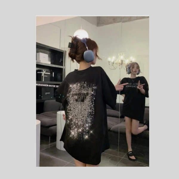 【双面烫钻】2025新款轻奢时尚百搭夏季设计感短袖