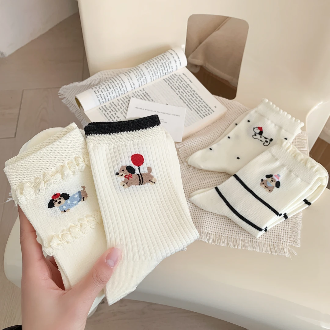 春季新款可爱袜子女卡通网眼腊肠狗薄款中筒袜百搭ins