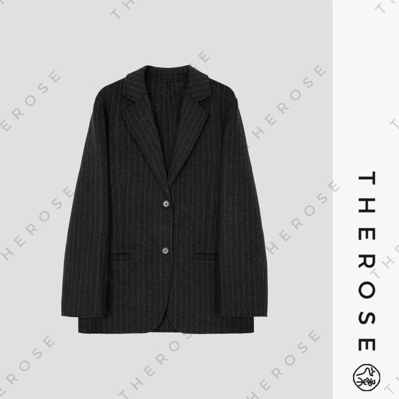 之柔【幻影时空】澳大利亚进口羊毛竖条纹双面呢西装平驳领设计大衣