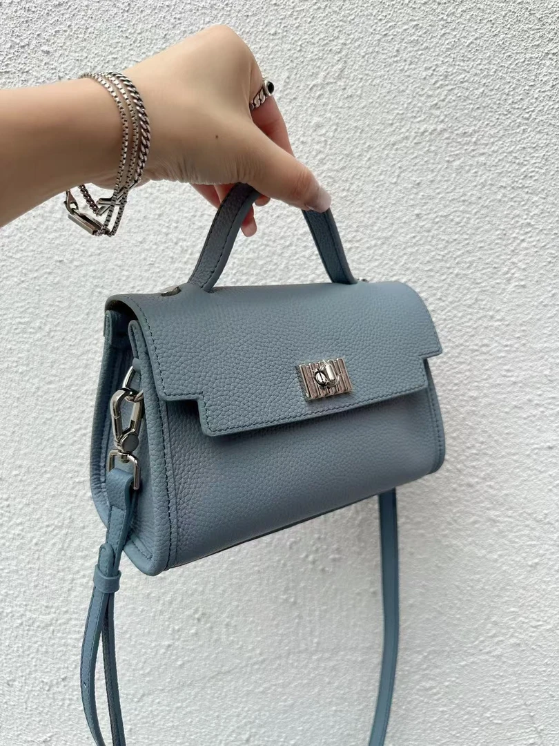 52572蓝色新款时尚通勤真皮女包