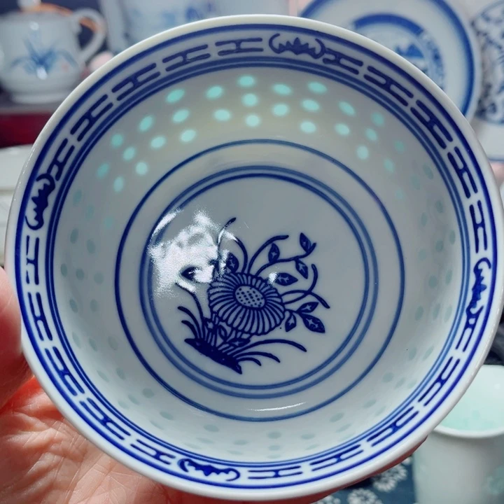青花玲珑5寸饭碗兰花