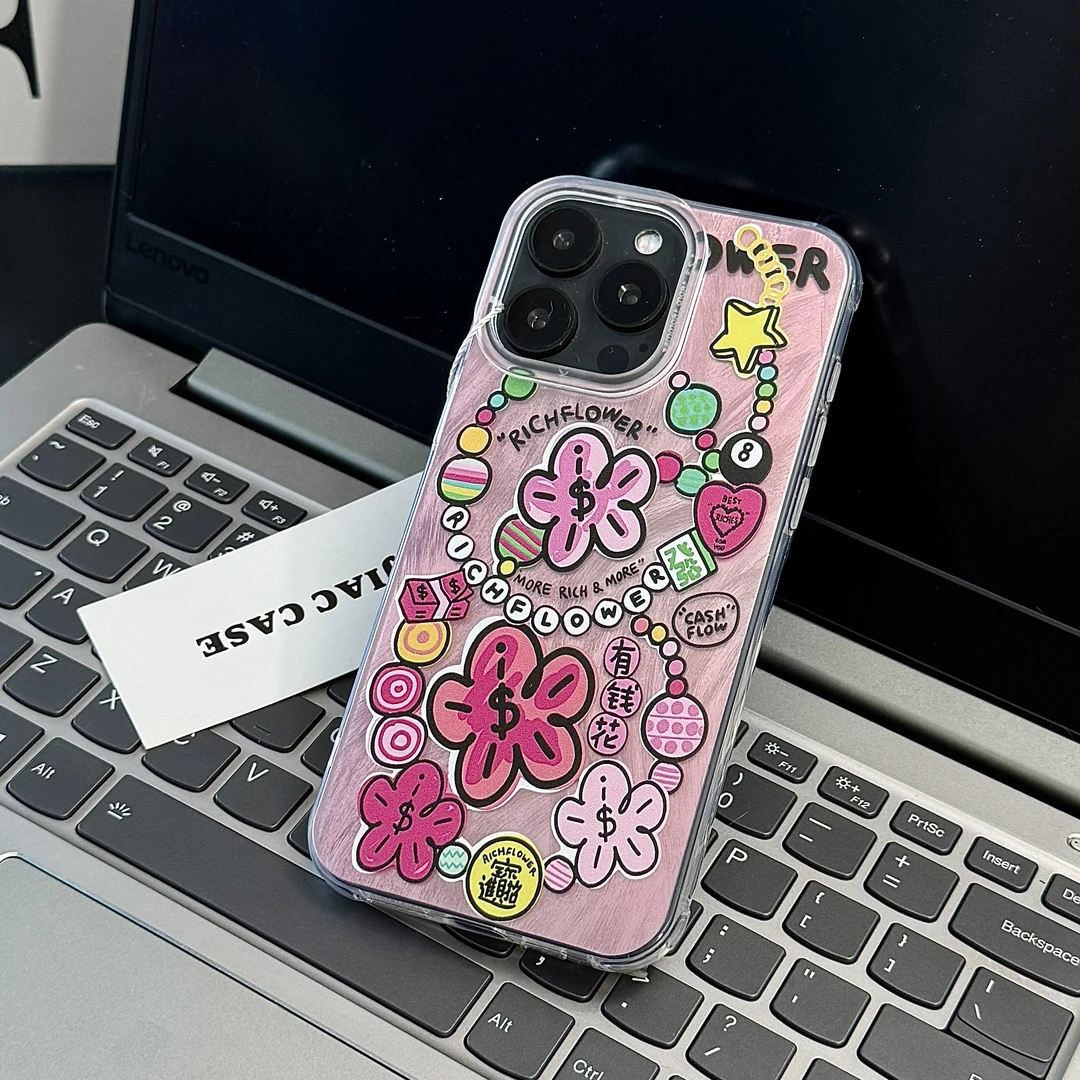 JIAC适用苹果15华为小米vivo一加oppo防摔潮牌招财花羽纱手机壳14