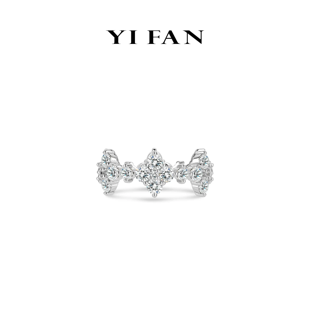 925银合成锆石戒指  1497-白色四瓣花百搭指环戒指