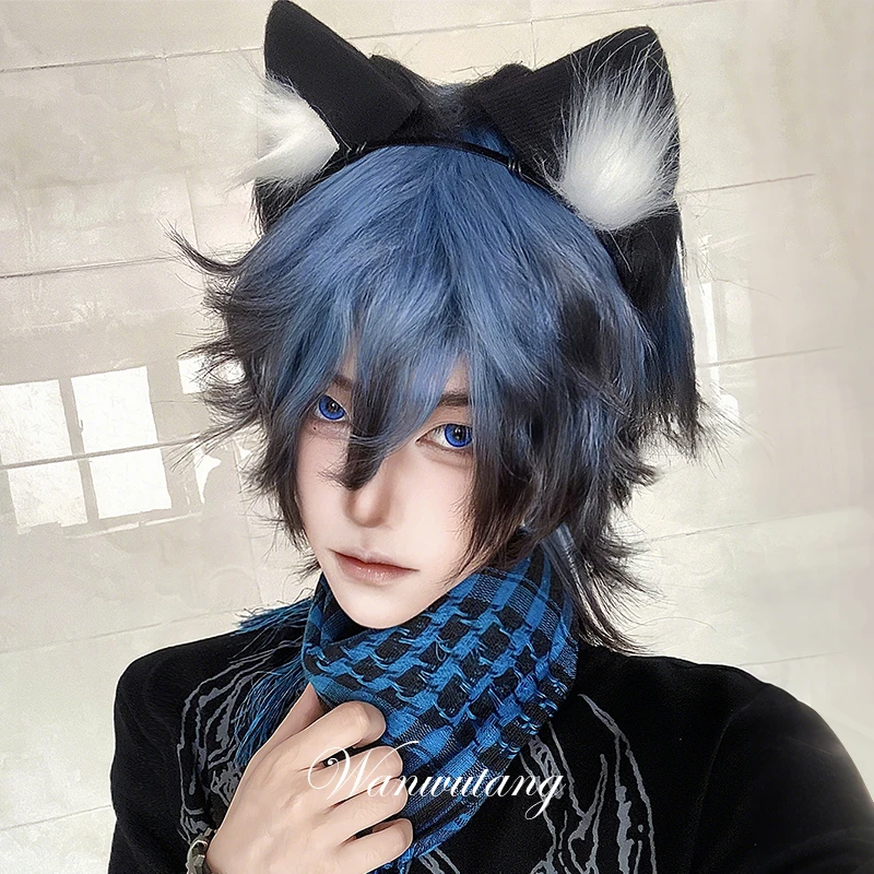 【星月夜】假发男女通用狼尾鲻鱼头假发男生蓝黑渐变款男士假发推荐