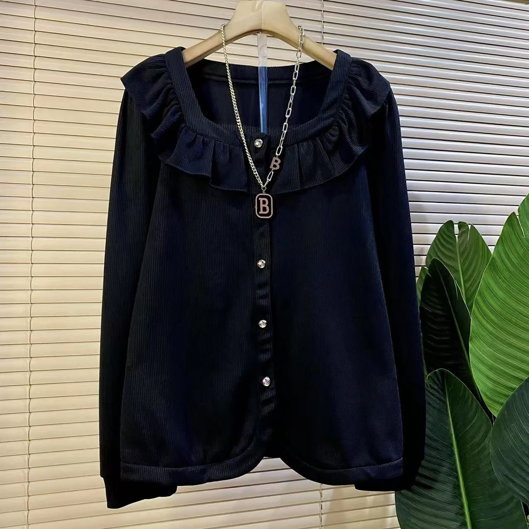 B胖mm欧货时尚新款法式减龄花边设计遮肉显瘦女人衫