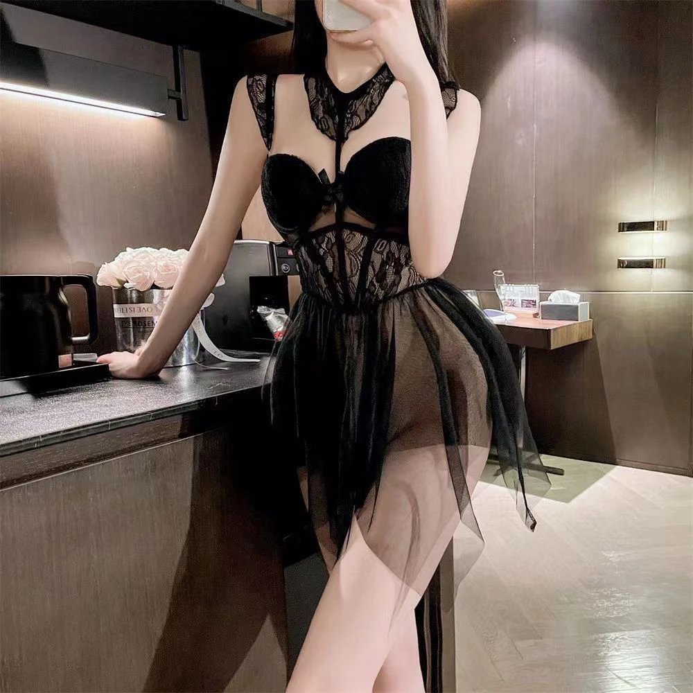 【鱼骨裙】成人女短裙短款V领睡裙蕾丝睡衣性感吊带裙显瘦夏季睡袍