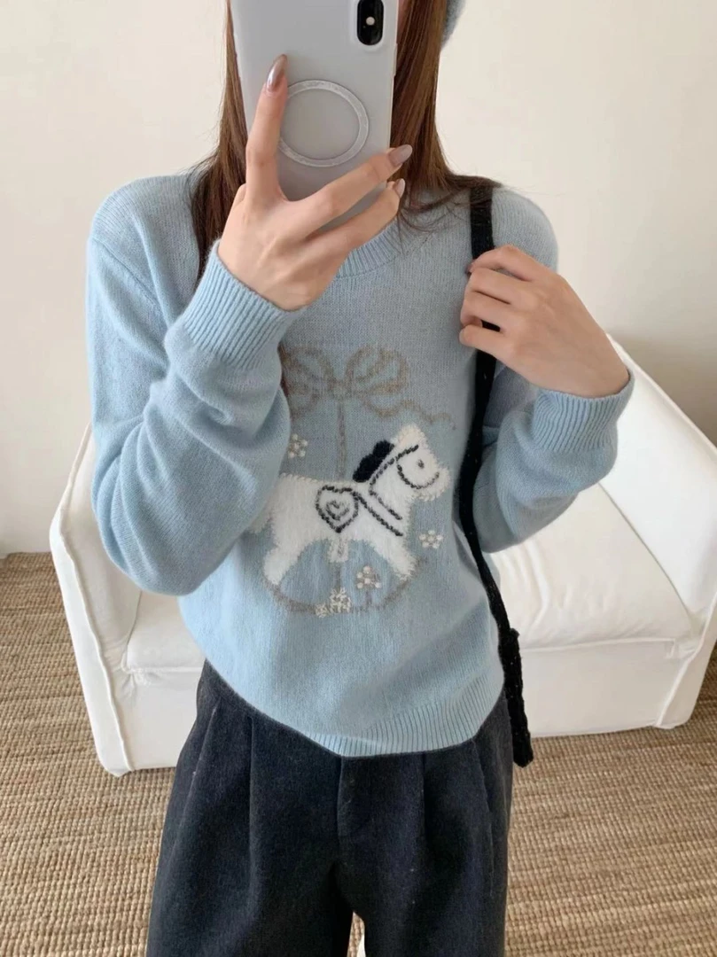 【素简.600113】秋冬新款百搭感藏羊绒重工木马女装上新针织衫