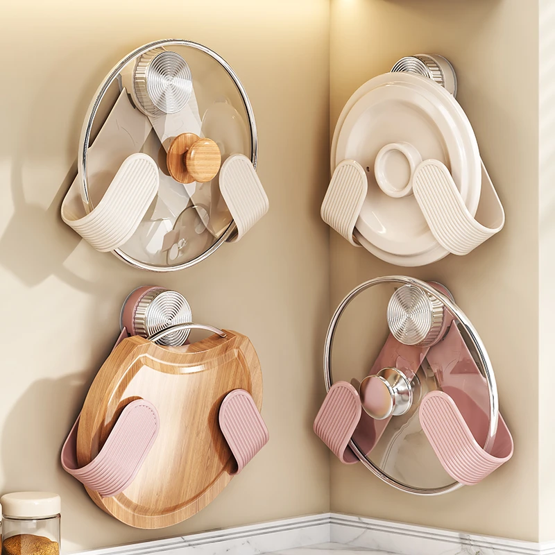 俏洁吸盘厨房锅盖架旋转壁挂式免打孔厨房置物架收纳架菜板砧板架