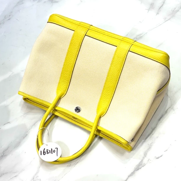 95新 Hermes/爱马仕 夏七中古/柠檬黄花园帆布手提包/1681107