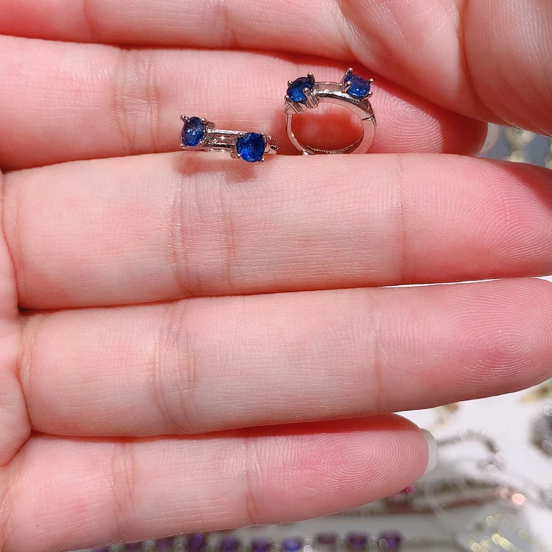 耳饰蓝宝石银S925镶嵌