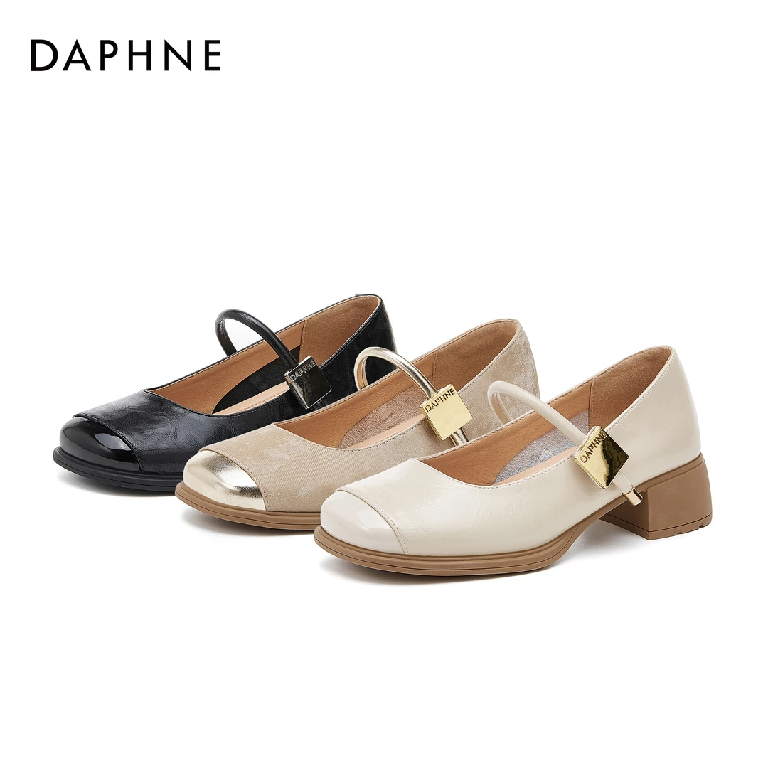 达芙妮时尚休闲百搭春夏季软底舒适粗跟复古高跟鞋气质高级单鞋