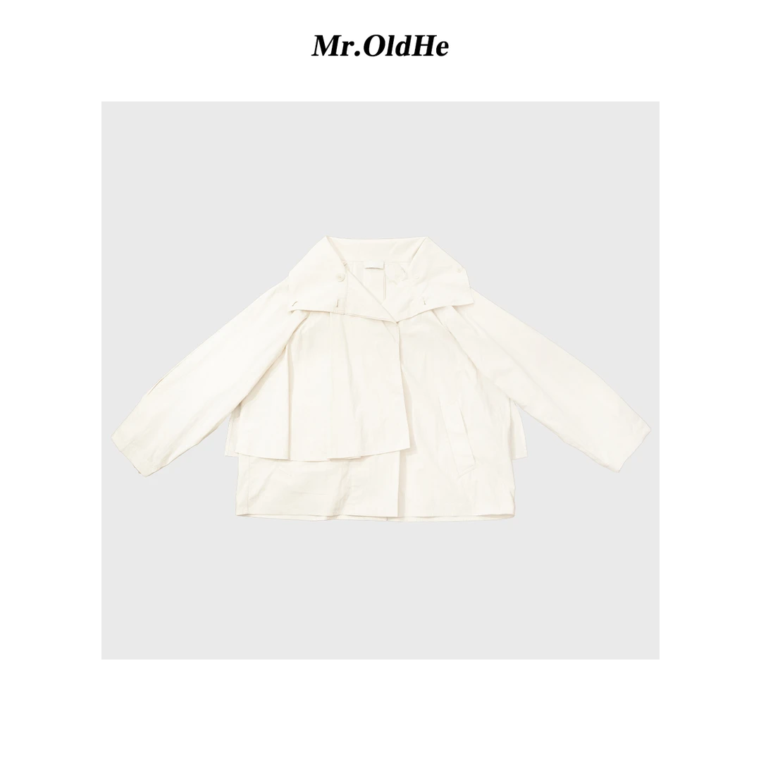 白色多裁片收腰秋季风衣外套