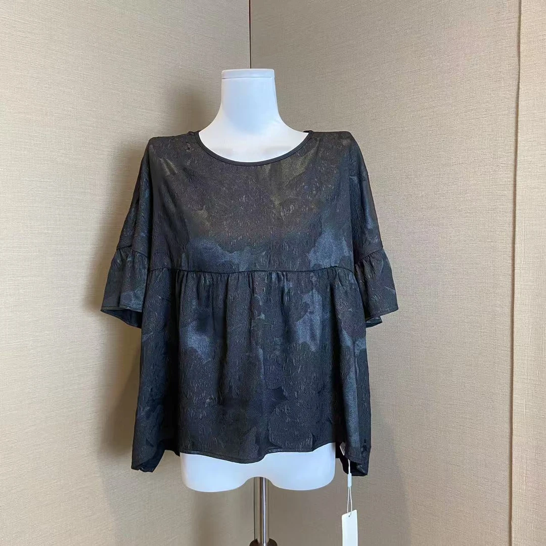 真丝缎夏季缎面小衫大气新中式洋气小上衣短袖53A2Y18683-280311