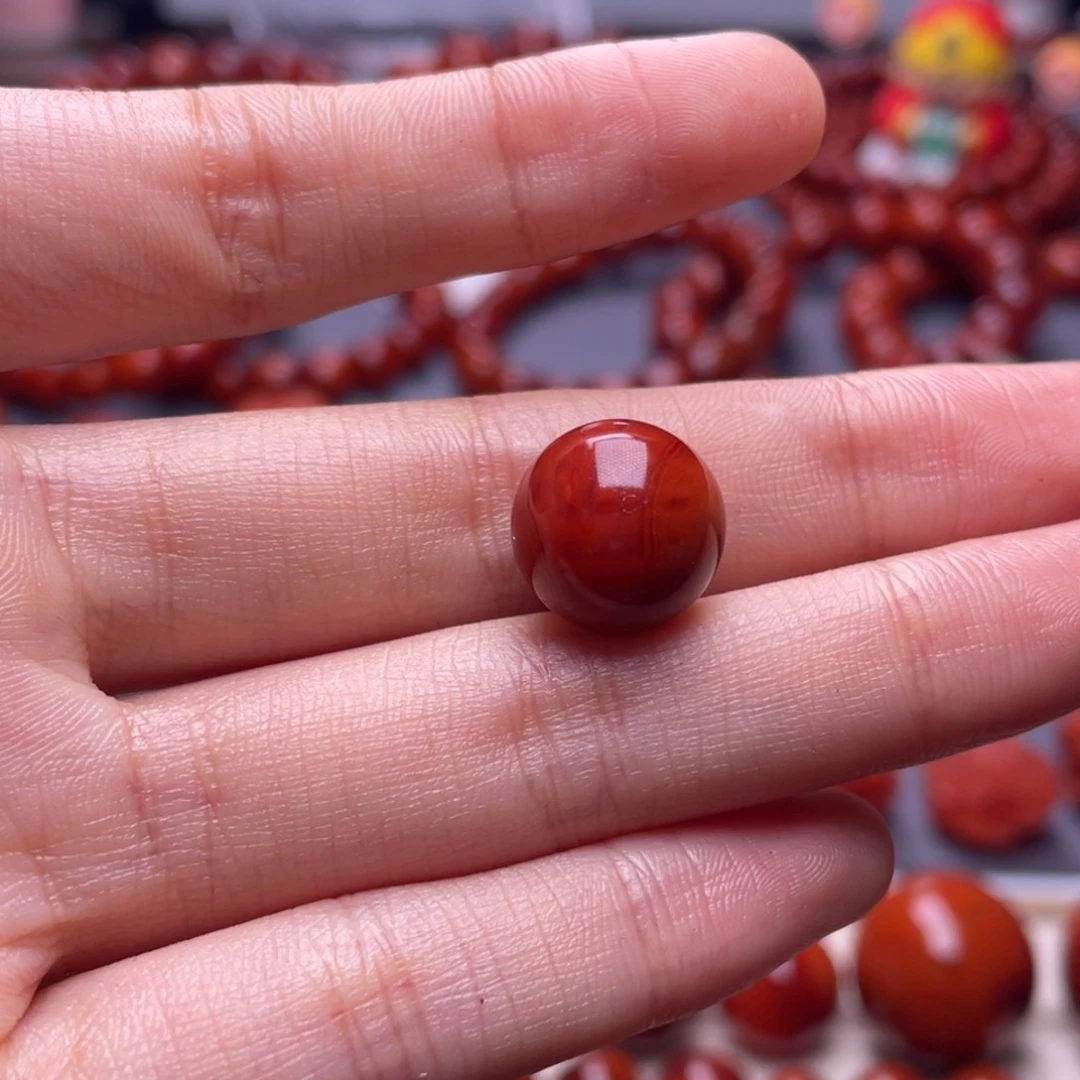 南红玛瑙其它未镶嵌啊*13.4mm瓦西火焰纹圆珠