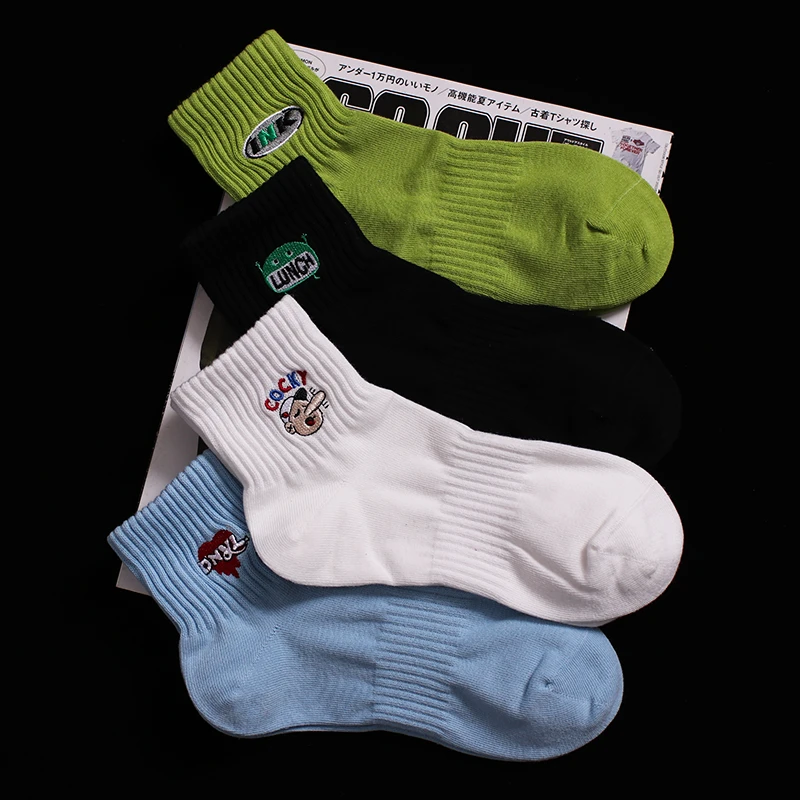 四双装潮袜春夏季卡通潮牌短筒袜子男女ins风潮流街头透气无骨袜