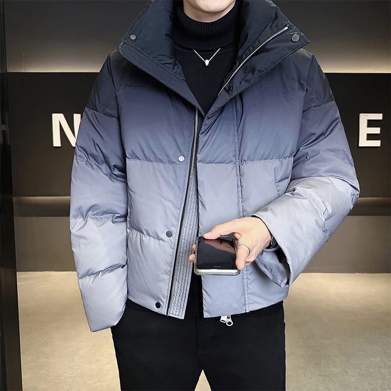 痞帅潮牌渐变色90绒男装上衣冬季新款休闲潮流保暖男士羽绒服外套