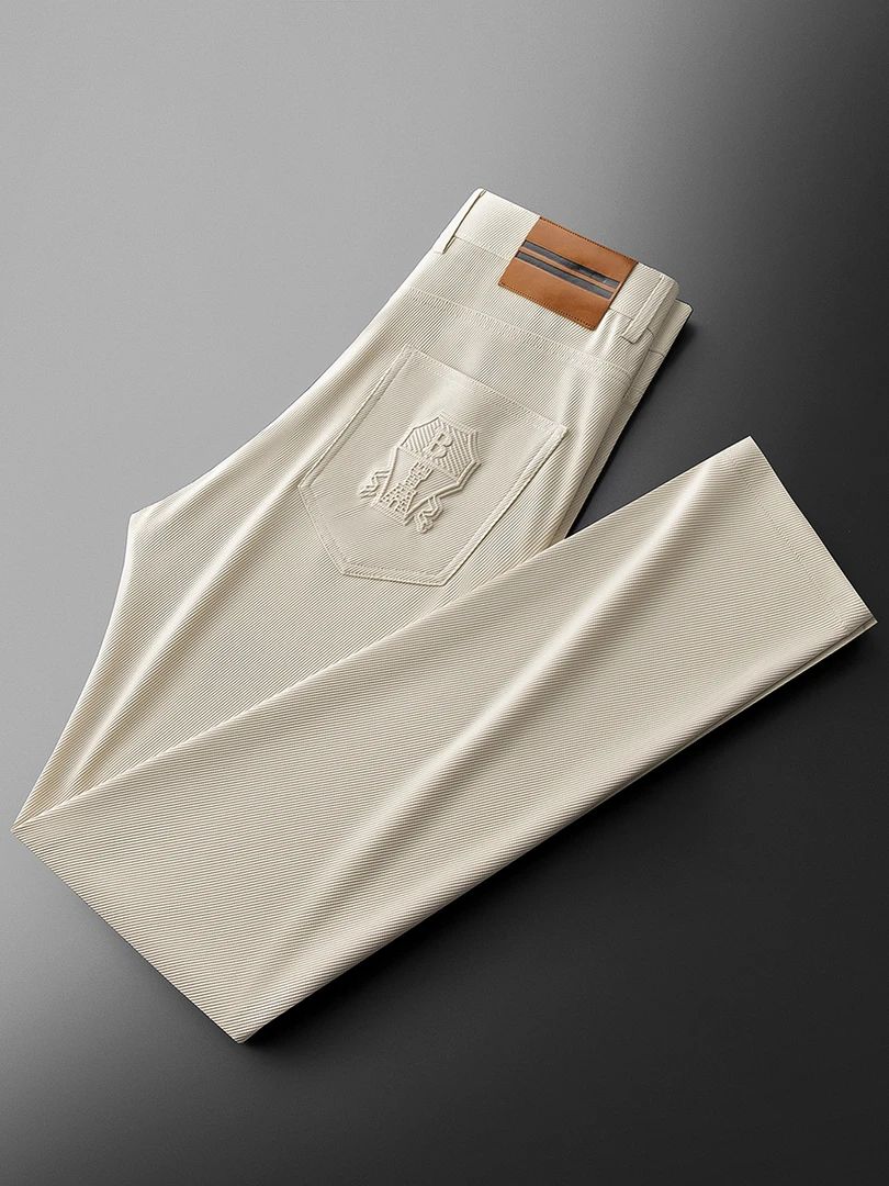 凯邦威秋季高端轻奢冰丝肌理斜纹商务通勤简约纯色男士修身休闲裤