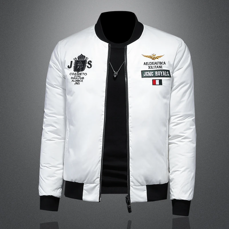 欧洲站冬季新款棒球领白鸭绒羽绒服男士刺绣加厚潮流短款保暖外套