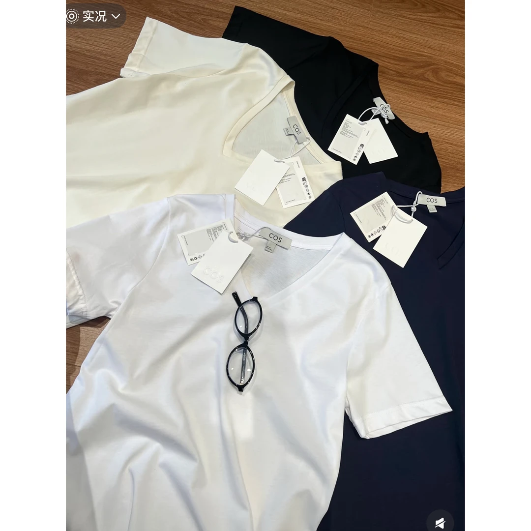 孟婆家【松弛慵懒感】Co*品质v领正肩短袖上衣～110