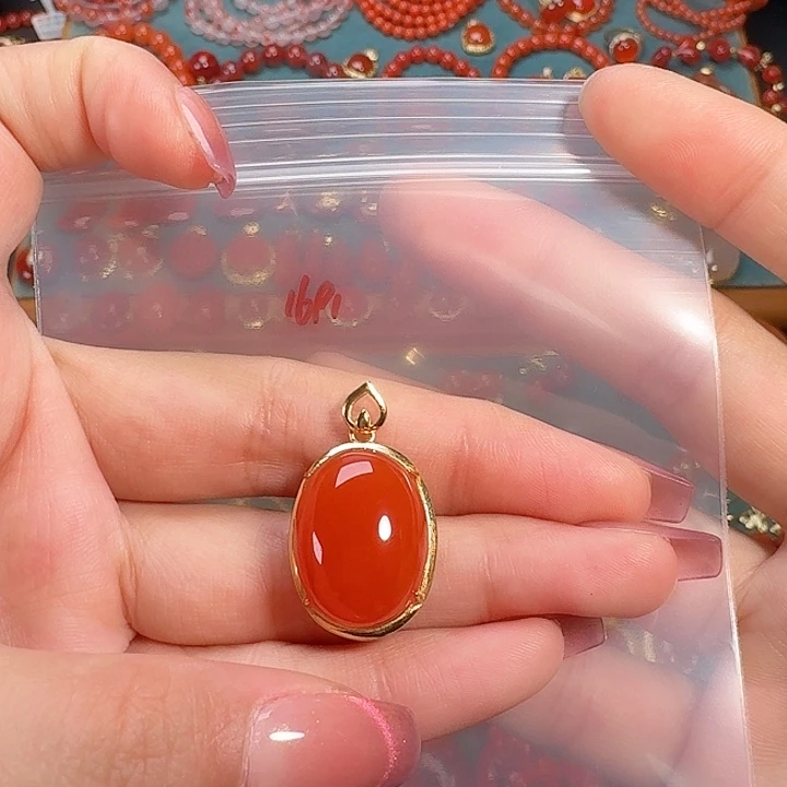 南红玛瑙银S925镶嵌吊坠