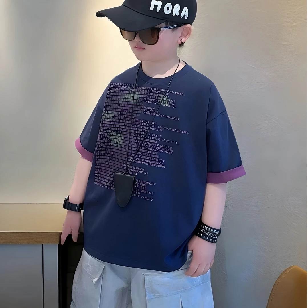 儿童网红夏季宽松潮流百搭韩版个性帅气休闲时尚男宝女宝半袖上衣