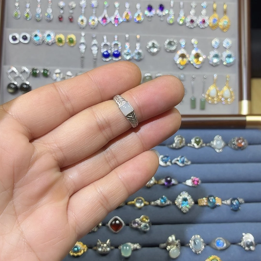 和田玉银S925镶嵌戒指