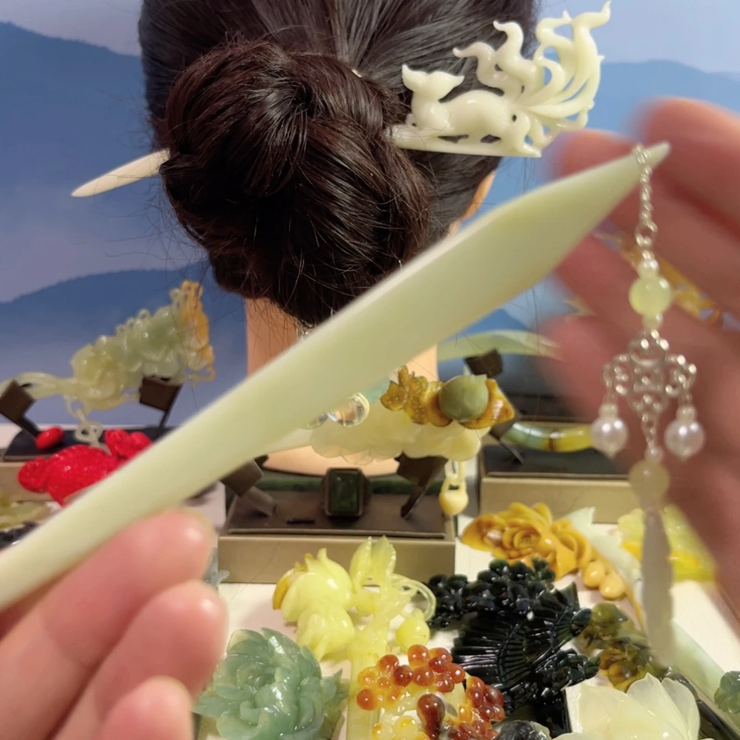 蛇纹石玉合金发饰