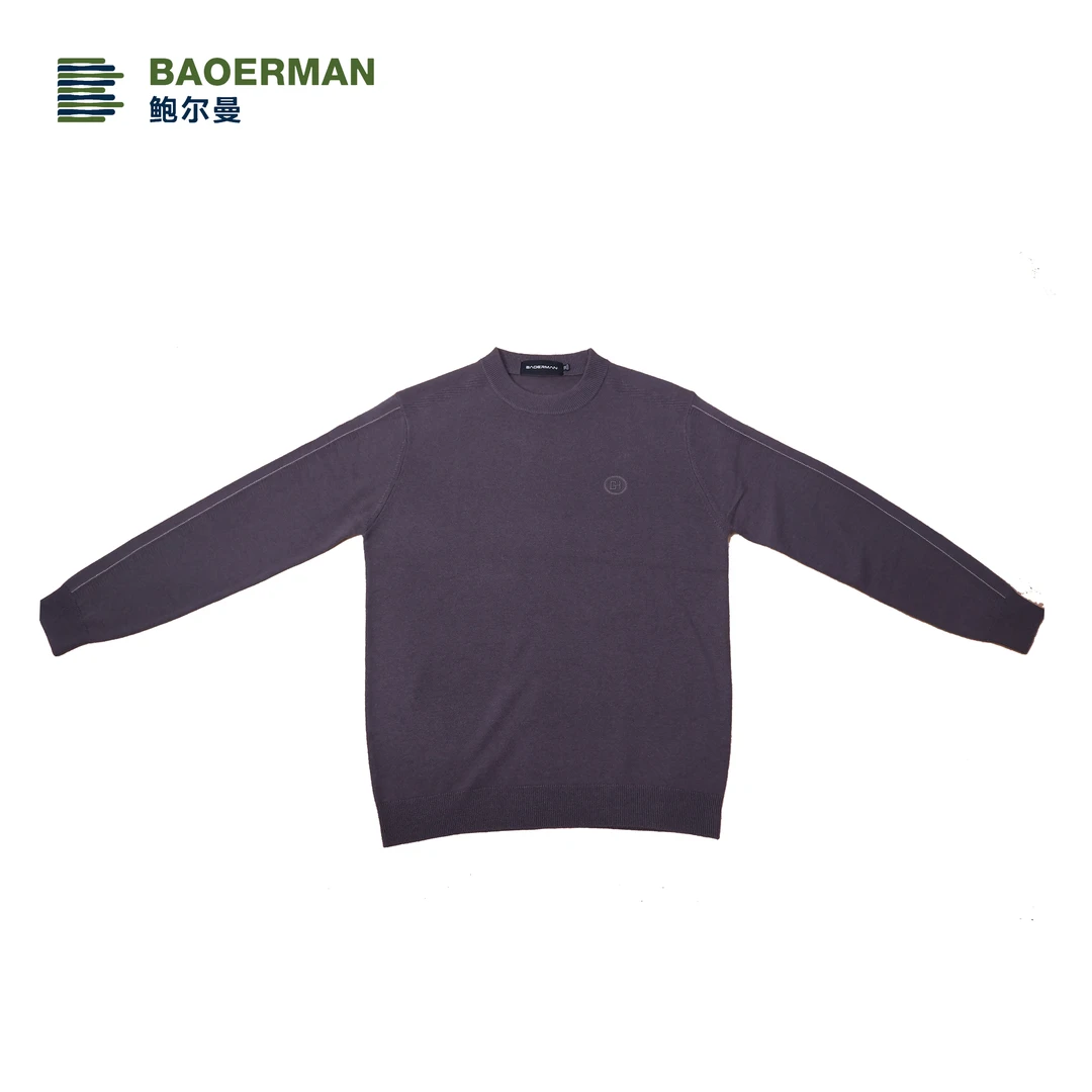 BAOERMAN【精品】打底衫男款百搭舒适长袖纯色圆领简约休闲25719