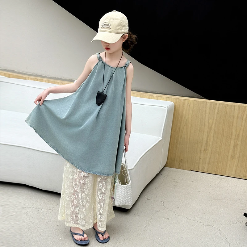 女童夏季套装2025新款女大童洋气吊带阔腿裤两件套小女孩休闲夏装