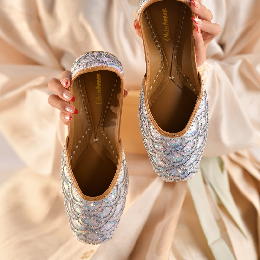 美人鱼 I 梦幻蓝灰亮片美人鱼尾风格仙女手工鞋印度鞋平底鞋复古