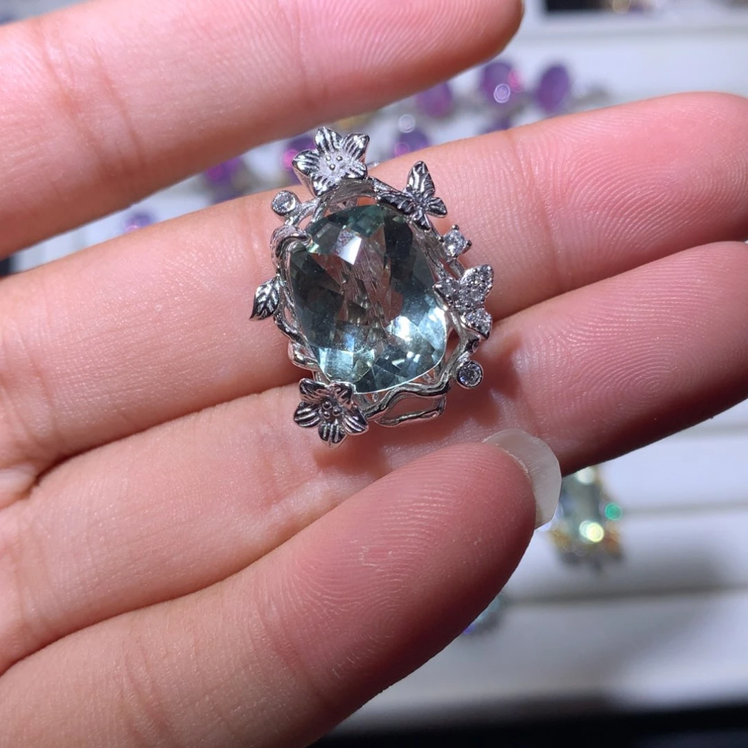 水晶戒指银S925镶嵌?*雾吊坠
