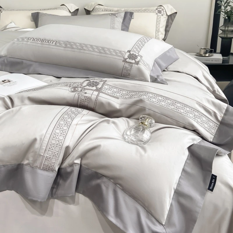 高级轻奢A类200支新疆长绒棉四件套全棉刺绣被套纯棉超柔床上用品
