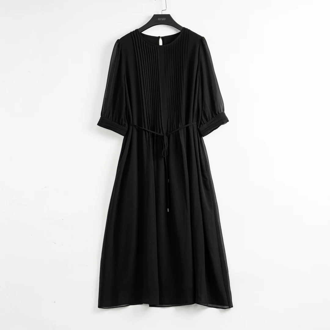 黑色圆领连衣裙-20869