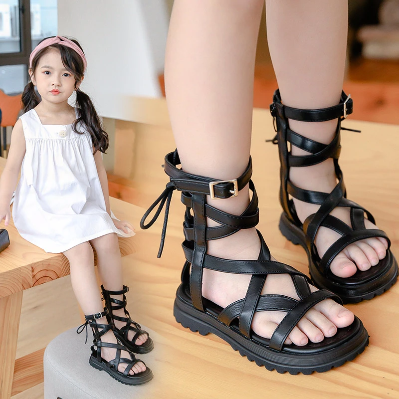 女童罗马凉鞋2024年新款时尚小女孩公主鞋夏季中小童高邦露趾凉鞋