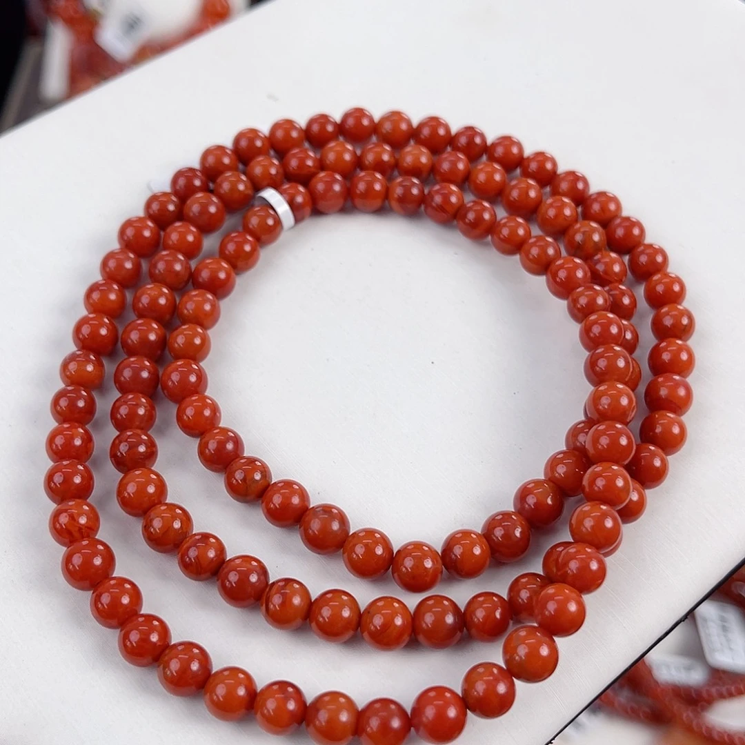 南红玛瑙未镶嵌瓦西锦红双色火焰多圈6mm
