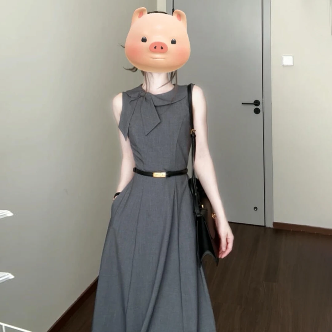 法式无袖背心连衣裙子女夏季2025新大方得体穿搭收腰显瘦长裙4217