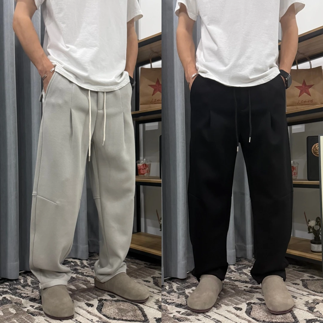2025年秋季新款显瘦垂感直筒男潮流百搭不规则设计宽松休闲裤男士