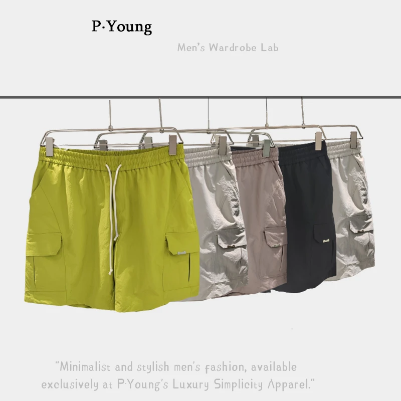 夏季新款男士宽松透气抽绳纯色时尚潮流舒适简约薄款工装五分短裤