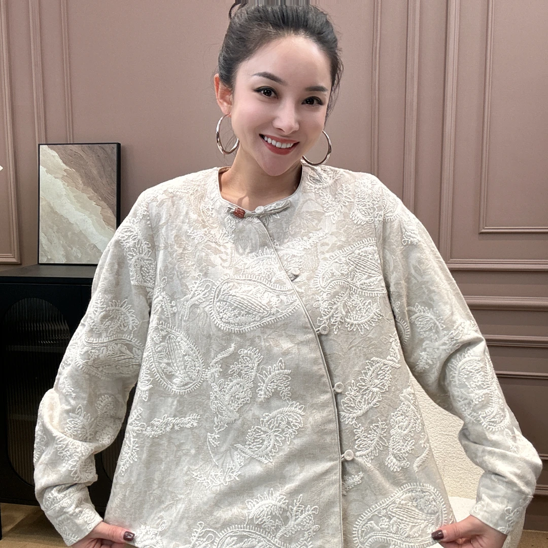【一潮家】春季新款苎麻刺绣气质时尚国风女装外套 16601