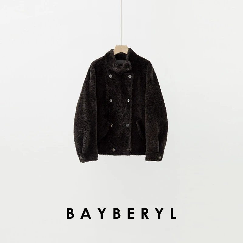 CC12-BAYBERYL老贝格勒*双排扣立领复古时髦秋一体皮衣PY5I2402