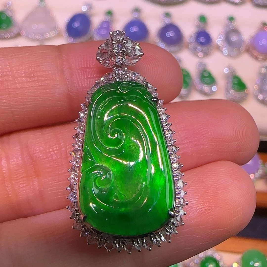 翡翠18K金镶嵌吊坠(不含链)